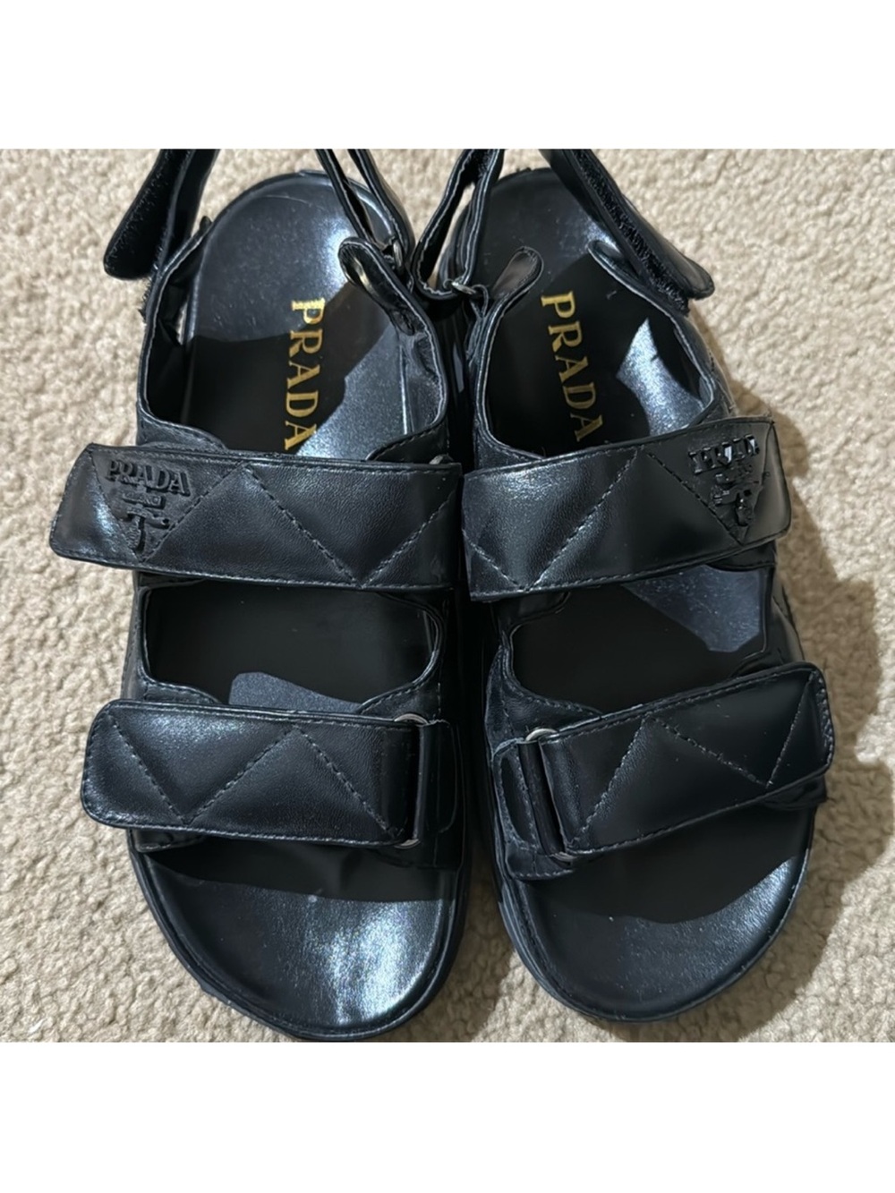 Pra da inspired Quilted Leather Velcro Sandals